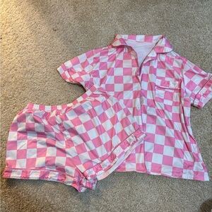 SHEIN Pink and White Checkered Pajama Set